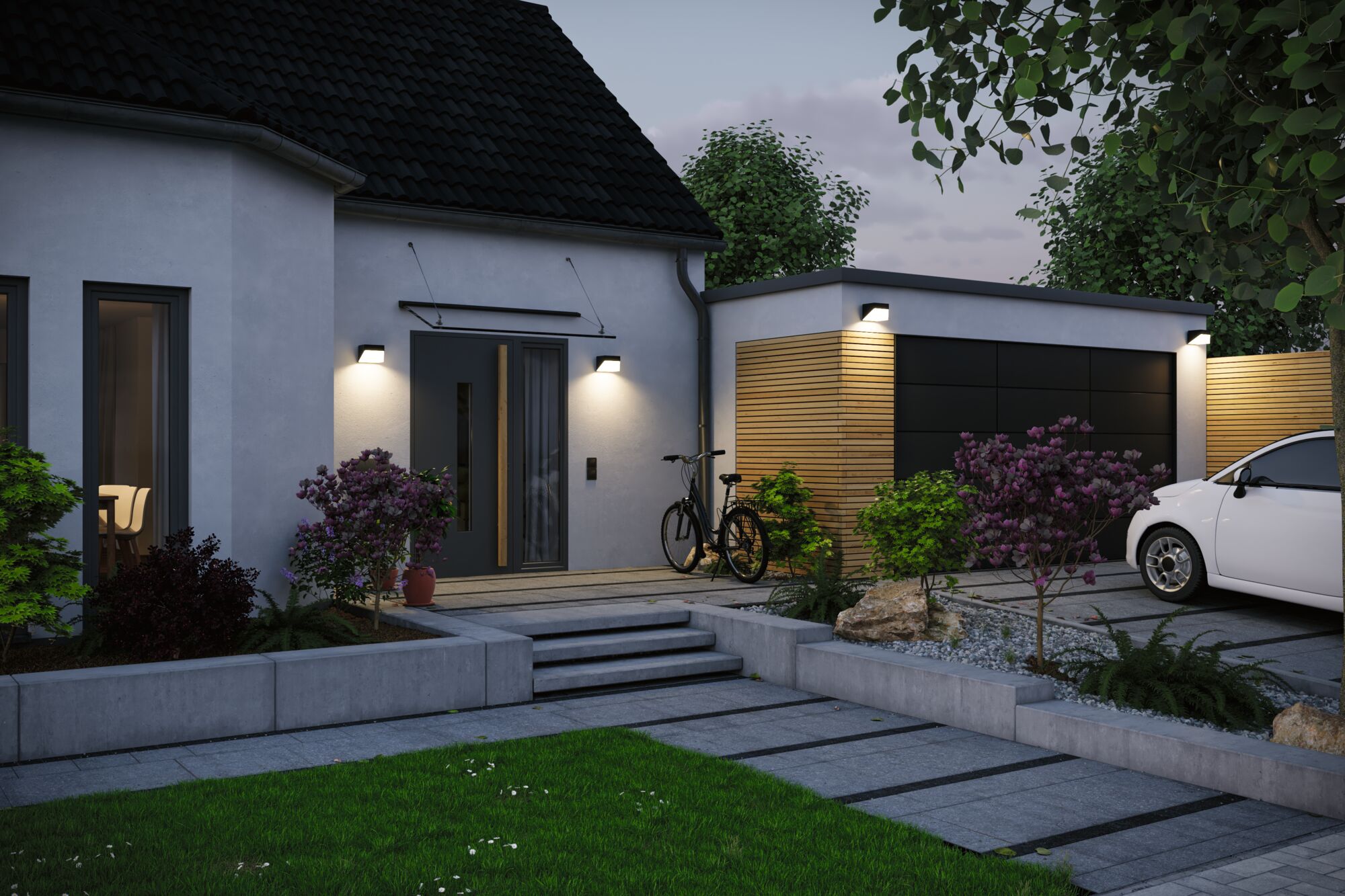 Hybrid Applique d'extérieur LED Lioren House 230V + Solaire IP44 carré 170x170mm 3000K 2,3W 230lm 230V Noir