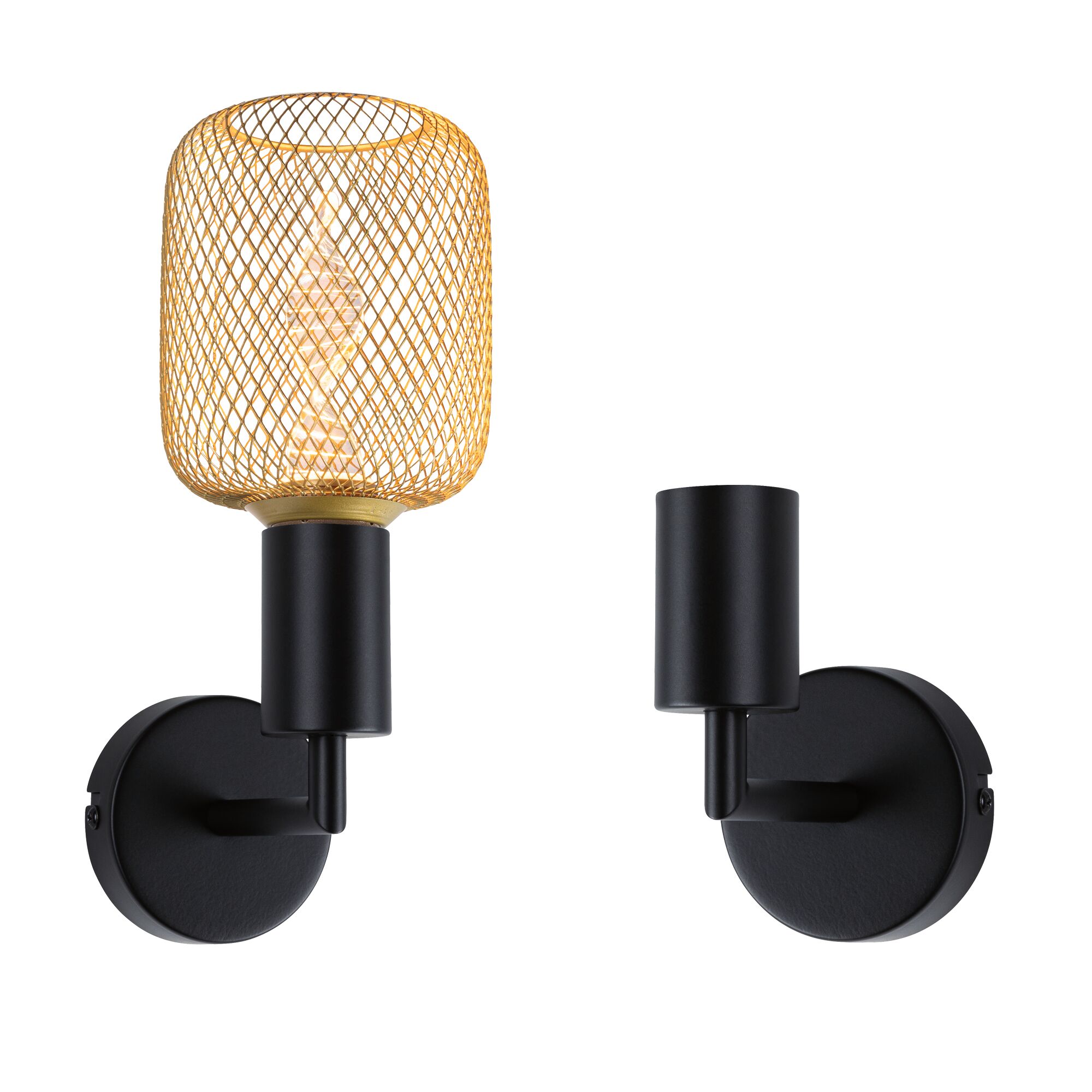 LED-plafondlamp Jaron IP44 E27 230V max. 60W dimbaar Zwart mat Zwarte wandlamp met gouden metalen gaas en decoratieve LED-lamp voor moderne sfeerverlichting