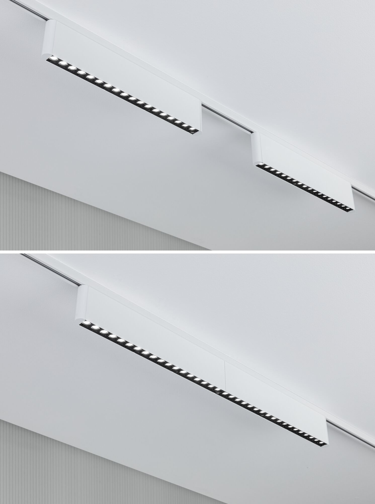 White metal LED track light with multiple light sources for modern interior lighting