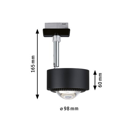 Schwarze LED-Deckenleuchte aus Metall mit 98 mm Durchmesser und 165 mm Höhe für moderne Beleuchtung