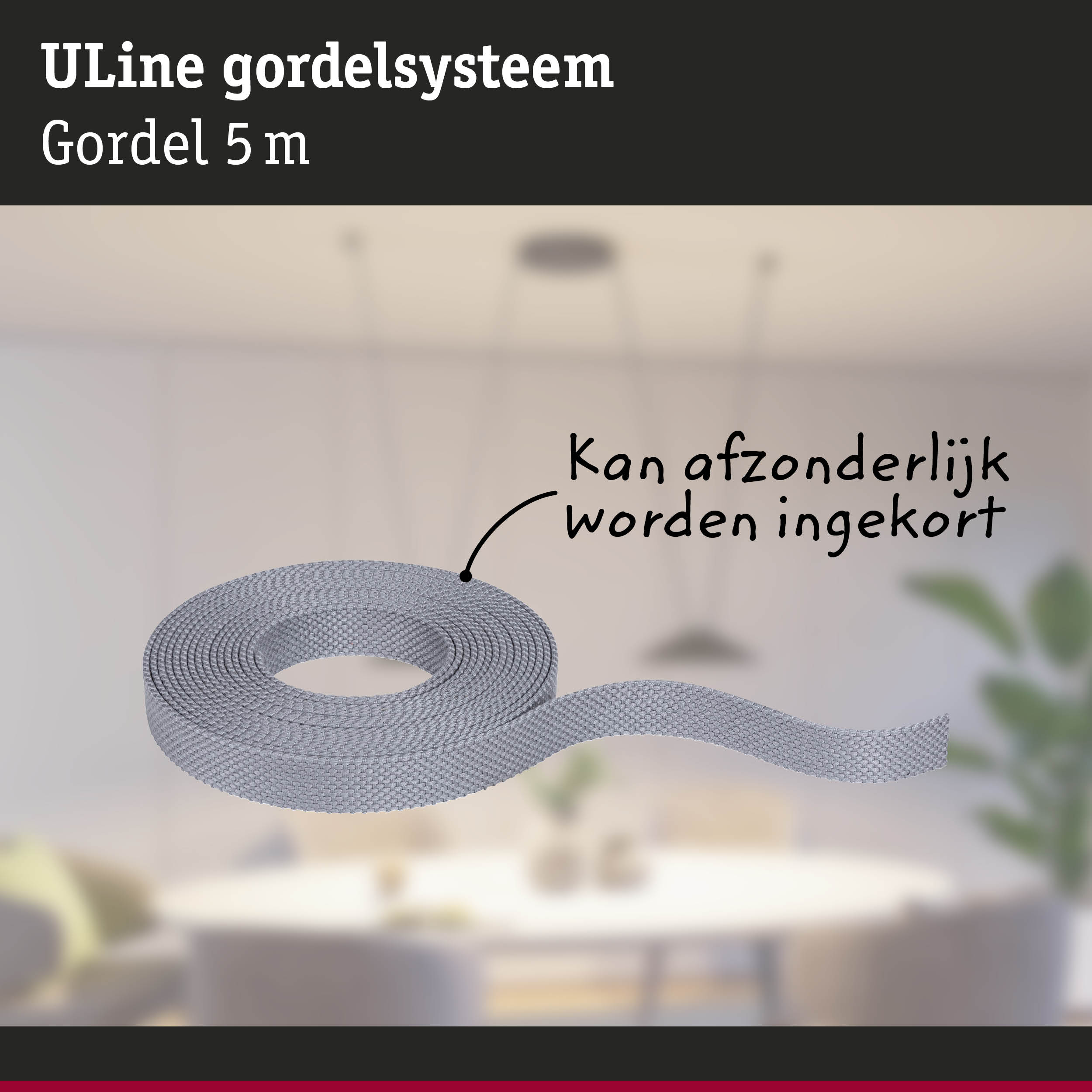 Grijs 5 meter lang ULine gordelsysteem van duurzaam materiaal voor flexibele bevestiging