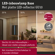 LED-inbouwlamp Base met platte LED-reflector GU10, 55 mm inbouwdiepte, 3-standen dimbaar