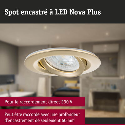 Spot encastré LED beige Nova Plus avec tête orientable pour raccordement direct 230 V