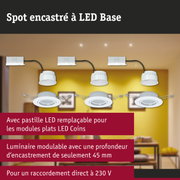 Spot encastré LED blanc avec pastille LED remplaçable et profondeur d’encastrement de 45 mm pour raccord 230 V