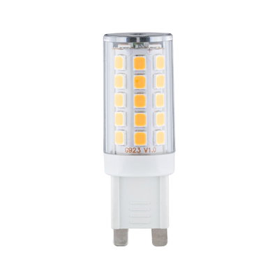 Kleine G9 LED-Lampe mit transparentem Kunststoffgehäuse und warmweißen LEDs für energiesparende Beleuchtung