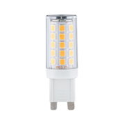Kleine G9 LED-Lampe mit transparentem Kunststoffgehäuse und warmweißen LEDs für energiesparende Beleuchtung