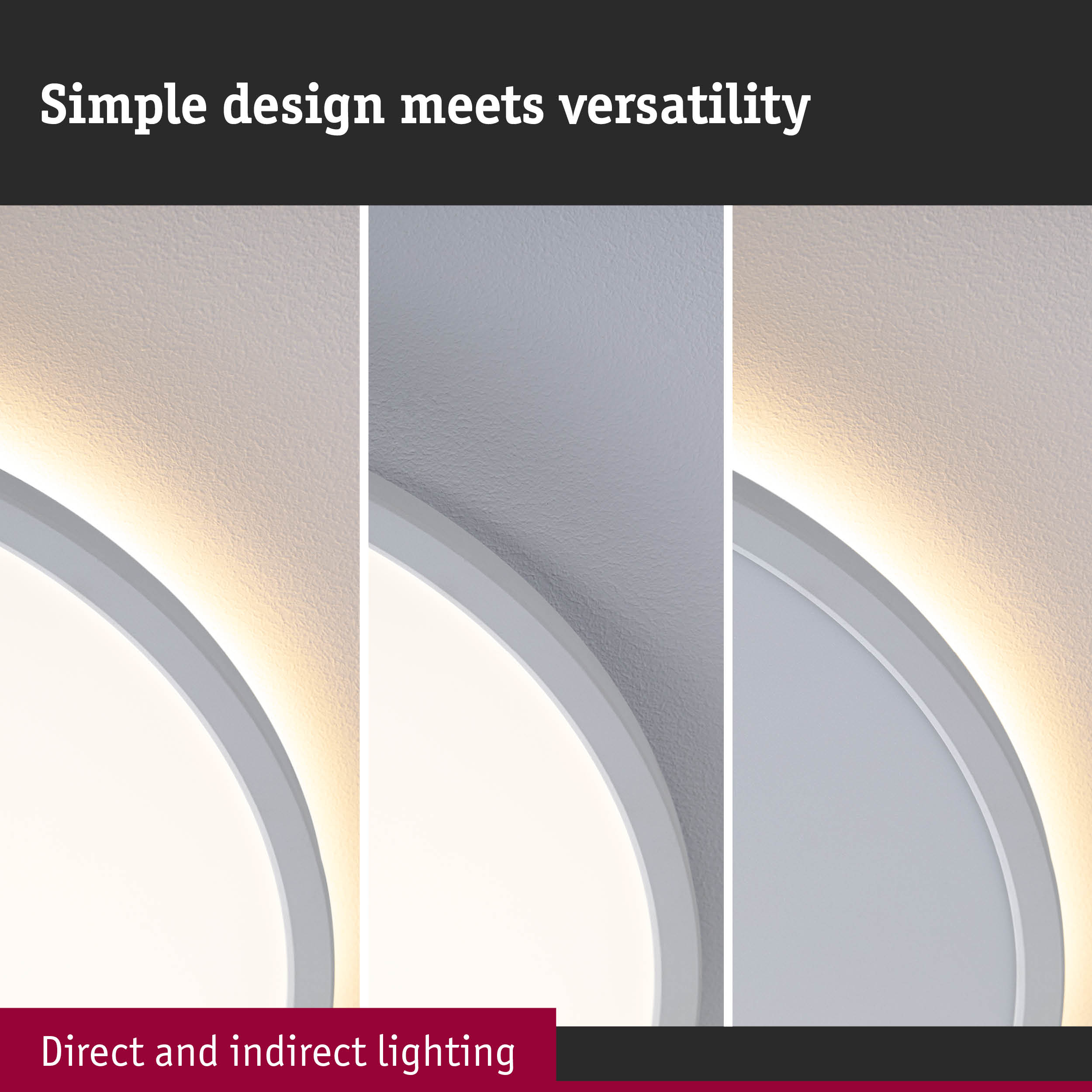 Round white ceiling light with direct and indirect lighting for modern interior illumination