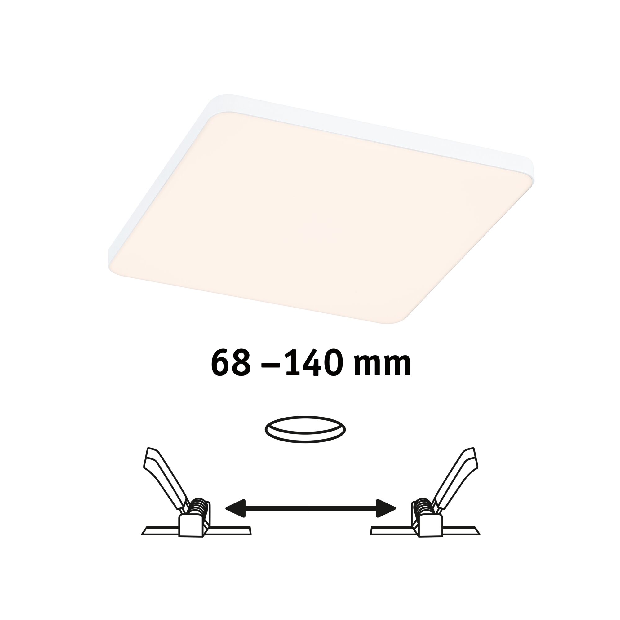 Plafonnier LED carré blanc avec distance réglable de 68 à 140 mm pour éclairage intérieur