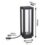 Schwarze Außenleuchte aus Metall und Glas mit Maßen 300x100x100 mm und 40 cm Kabel für Gartenbeleuchtung