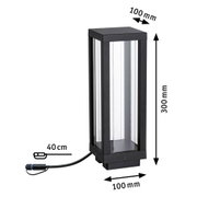 Schwarze Außenleuchte aus Metall und Glas mit Maßen 300x100x100 mm und 40 cm Kabel für Gartenbeleuchtung
