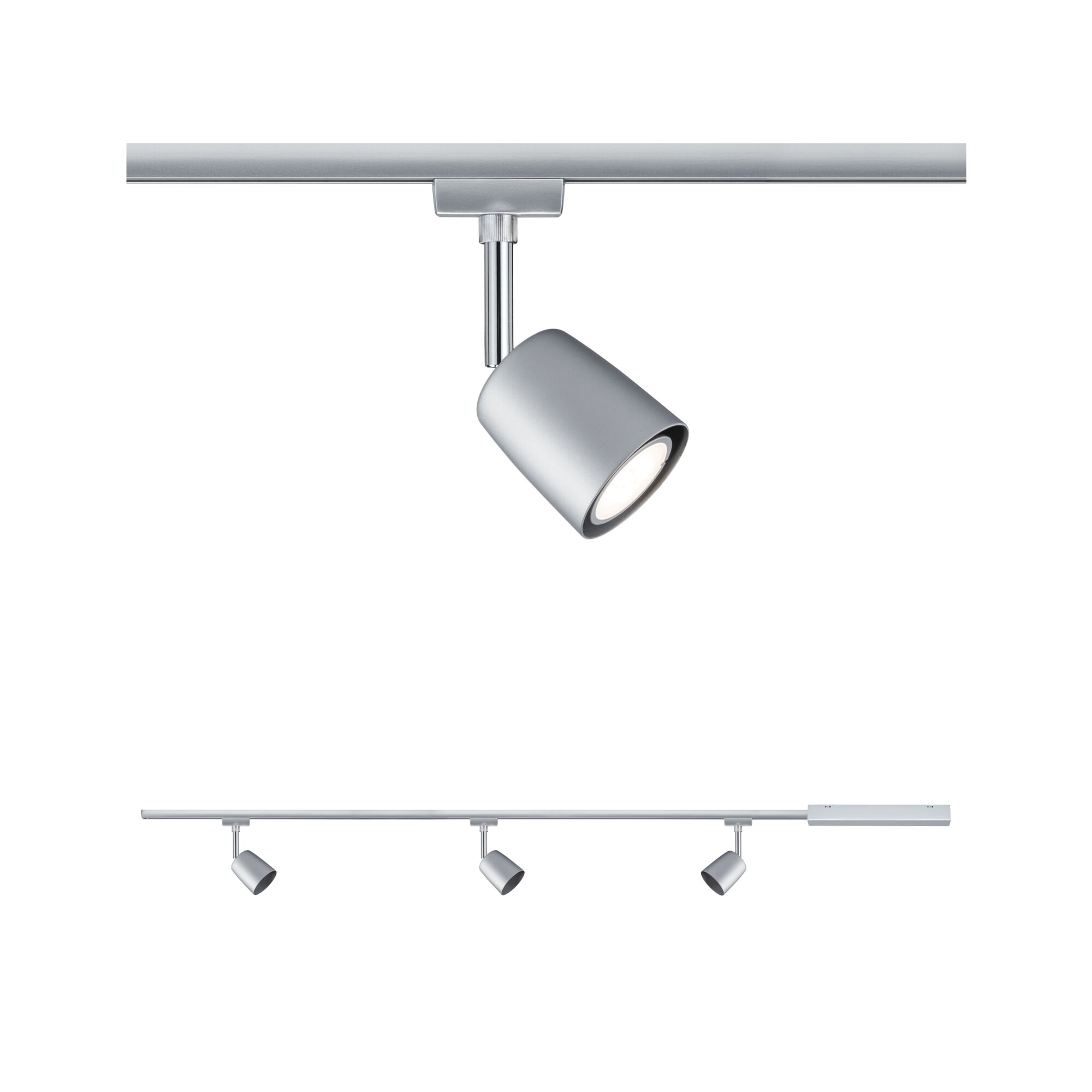 URail Schienenspot Cover Starterset GU10 max. 3x10W dimmbar 230V Chrom matt/Chrom Dreiflammige LED-Schiene aus silbernem Aluminium mit verstellbaren Spots für moderne Raumbeleuchtung