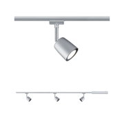 Rail LED à trois spots en aluminium argenté avec projecteurs réglables pour éclairage moderne