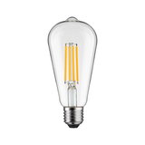 Transparent LED filament bulb with E27 base and warm white light for energy-saving lighting