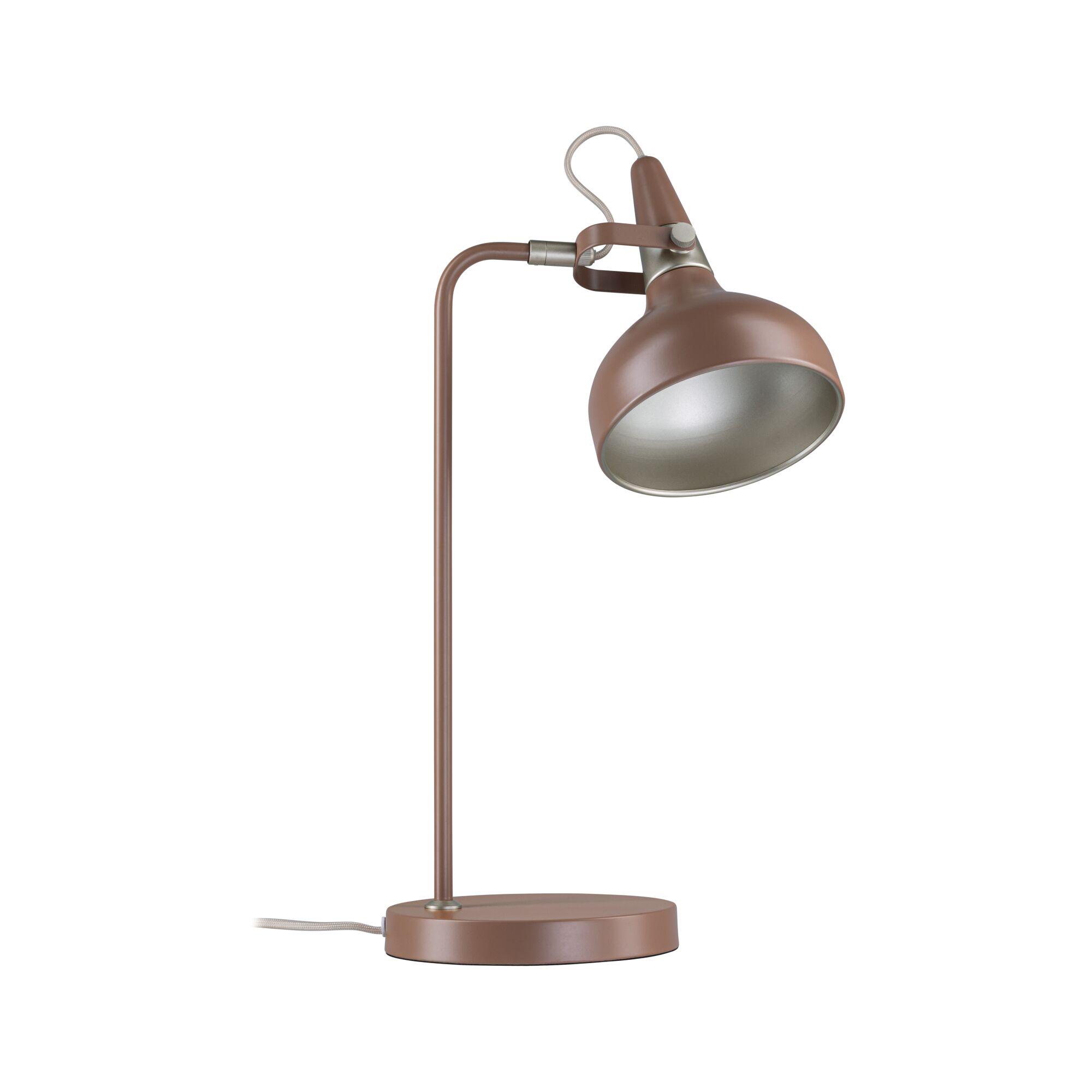 Table lamp Juna Style E14 max. 20W Nougat Metal Brown metal desk lamp with adjustable shade and fabric cable for modern workspace lighting