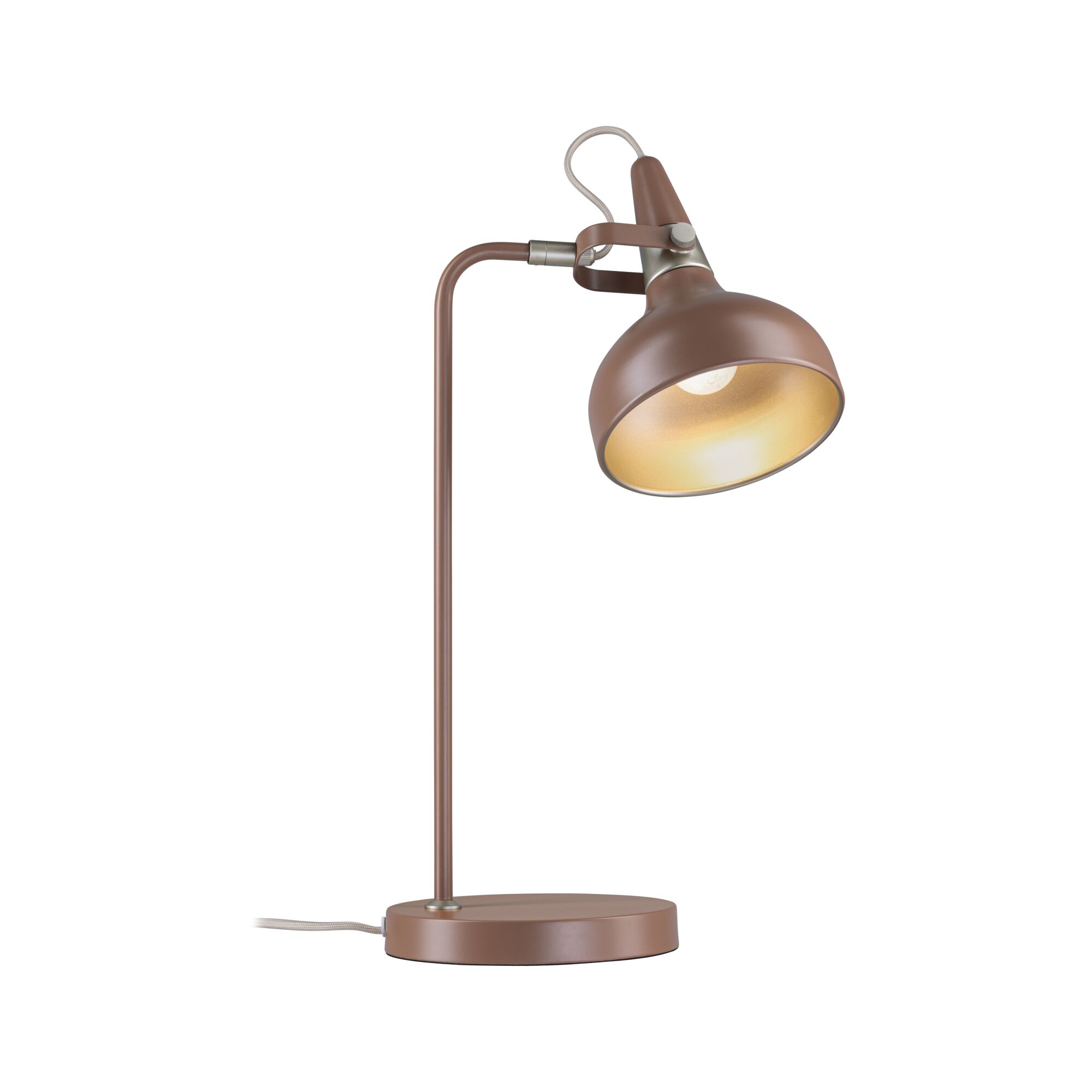 Table lamp Juna Style E14 max. 20W Nougat Metal Brown metal desk lamp with adjustable shade and fabric cable for modern workspace lighting