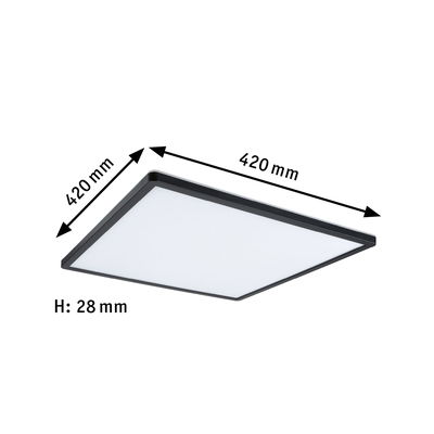 Quadratische LED-Deckenleuchte in Schwarz mit weißem Diffusor, Maße 420x420x28 mm, moderne Raumbeleuchtung
