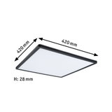 Square black LED ceiling light with white diffuser, dimensions 420x420x28 mm, modern room lighting