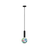 Modern pendant light with black metal and colorful mosaic glass globe for stylish room lighting