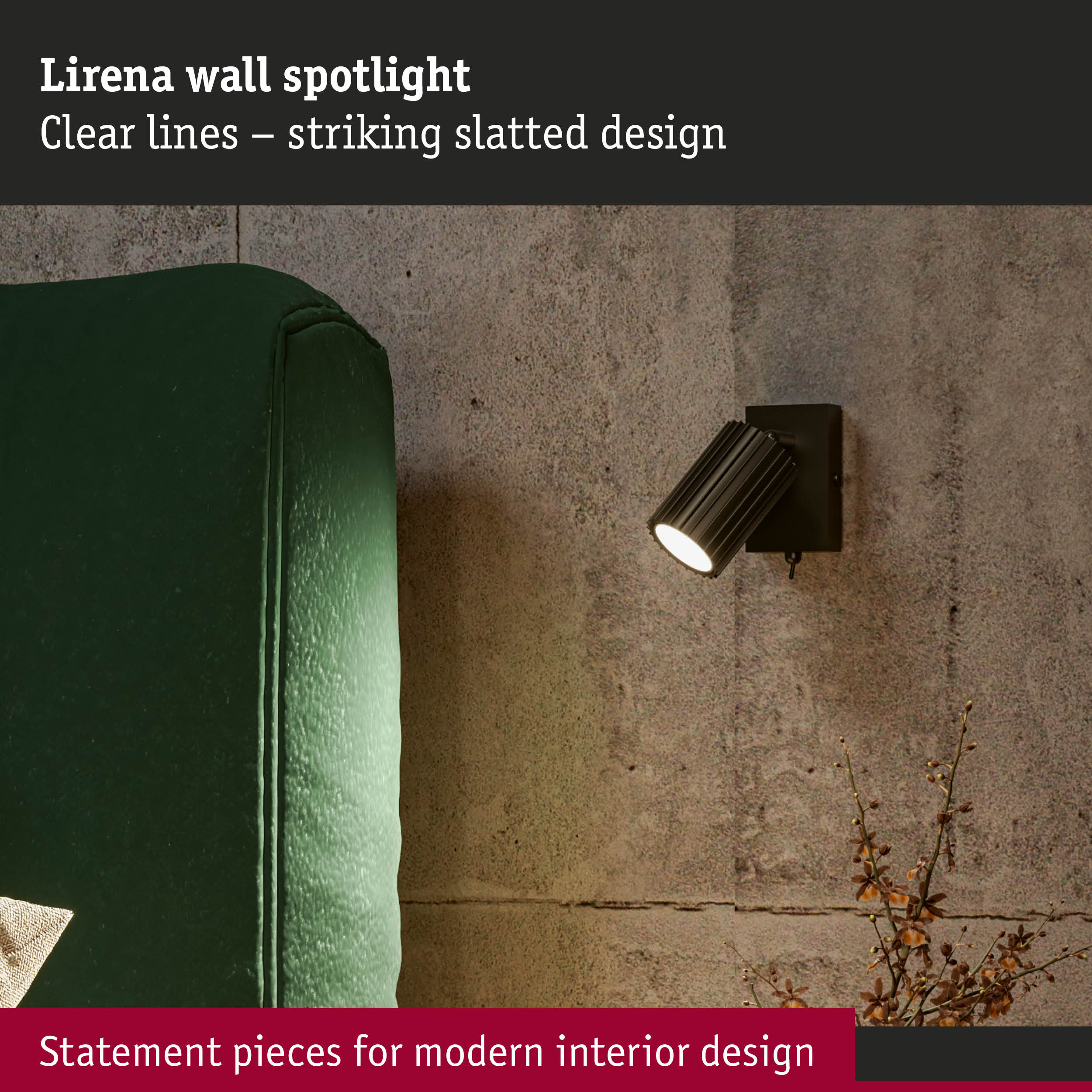 Black metal Lirena wall spotlight with striking slatted design for modern interior lighting