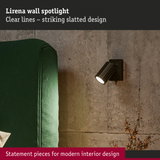Black metal Lirena wall spotlight with striking slatted design for modern interior lighting