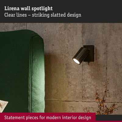 Black metal Lirena wall spotlight with striking slatted design for modern interior lighting