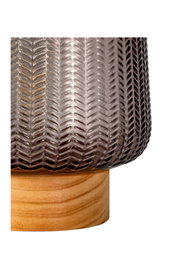 Grey textured glass lamp on wooden base, decorative lighting for home interiors