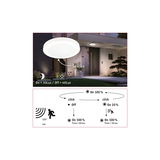 Round white LED ceiling light with sensor for outdoor use, motion detector and dusk switch.