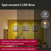 Spot encastré LED 3-Step-Dim Nova Coin Kit de base fixe IP44 rond 78mm Coin 3x6W 3x470lm 230V gradable 2700K Blanc dépoli