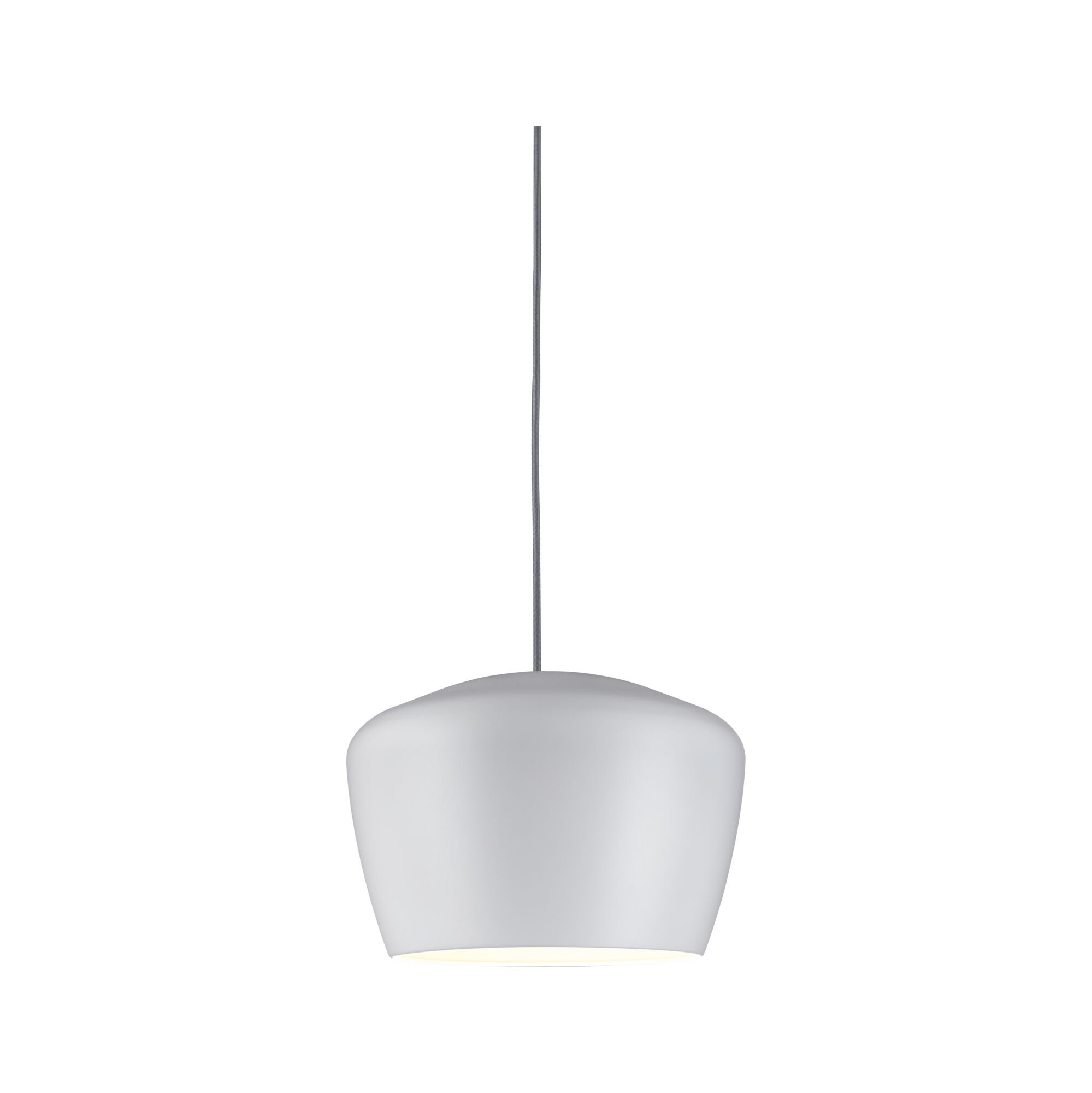 Moderne witte metalen hanglamp met grijze kabel voor stijlvolle verlichting