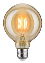 Ampoule LED ronde en verre ambré avec filaments visibles pour éclairage décoratif chaleureux