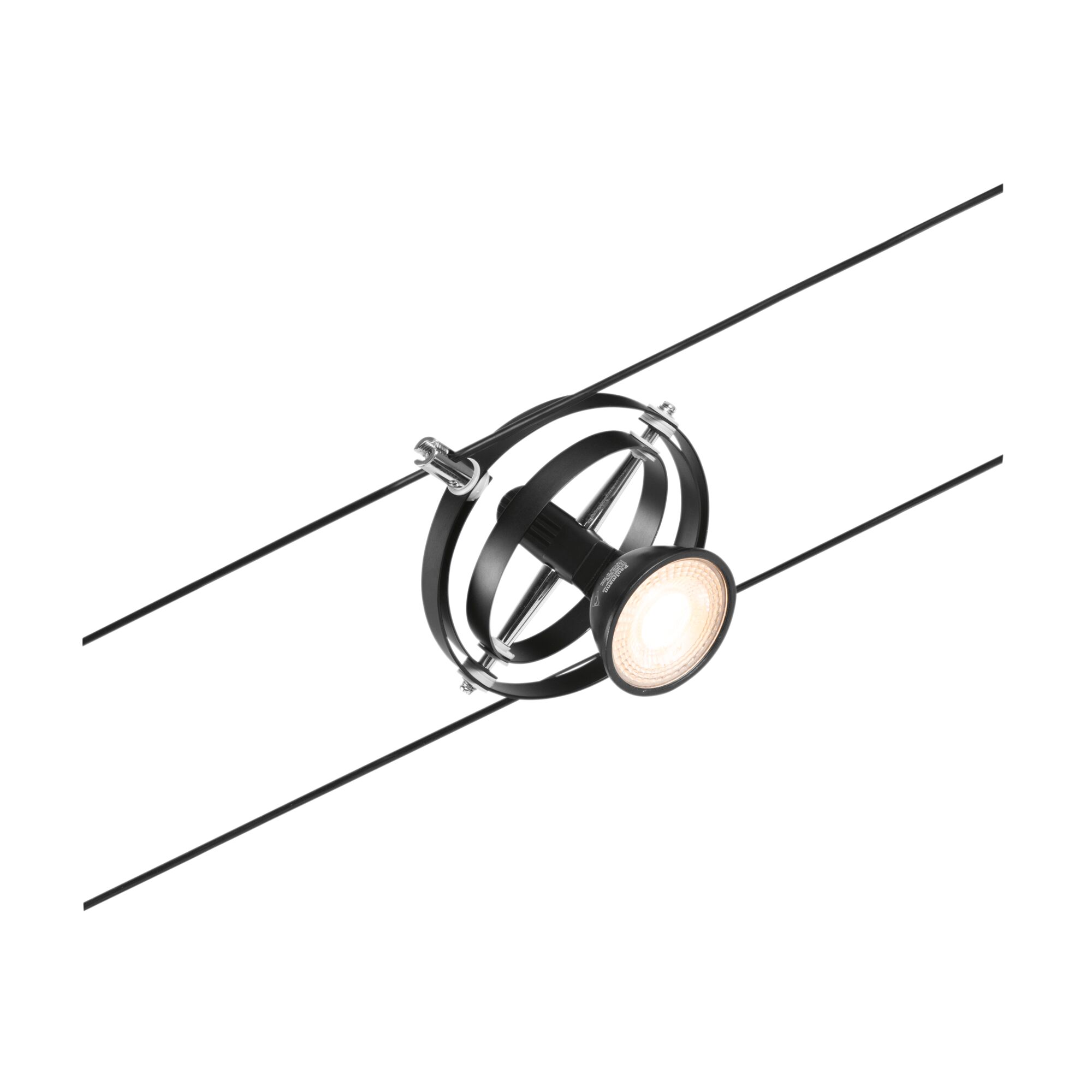 CorDuo Wiresystem Cardan Enkelt spot GU5,3 max. 10W 12V Mat sort/Krom Sort LED-kabelspot med kugleformet metalholder til fleksibel indendørs belysning