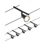Schwarze LED-Seilspotleuchte aus Metall mit warmweißem Licht für moderne Raumbeleuchtung