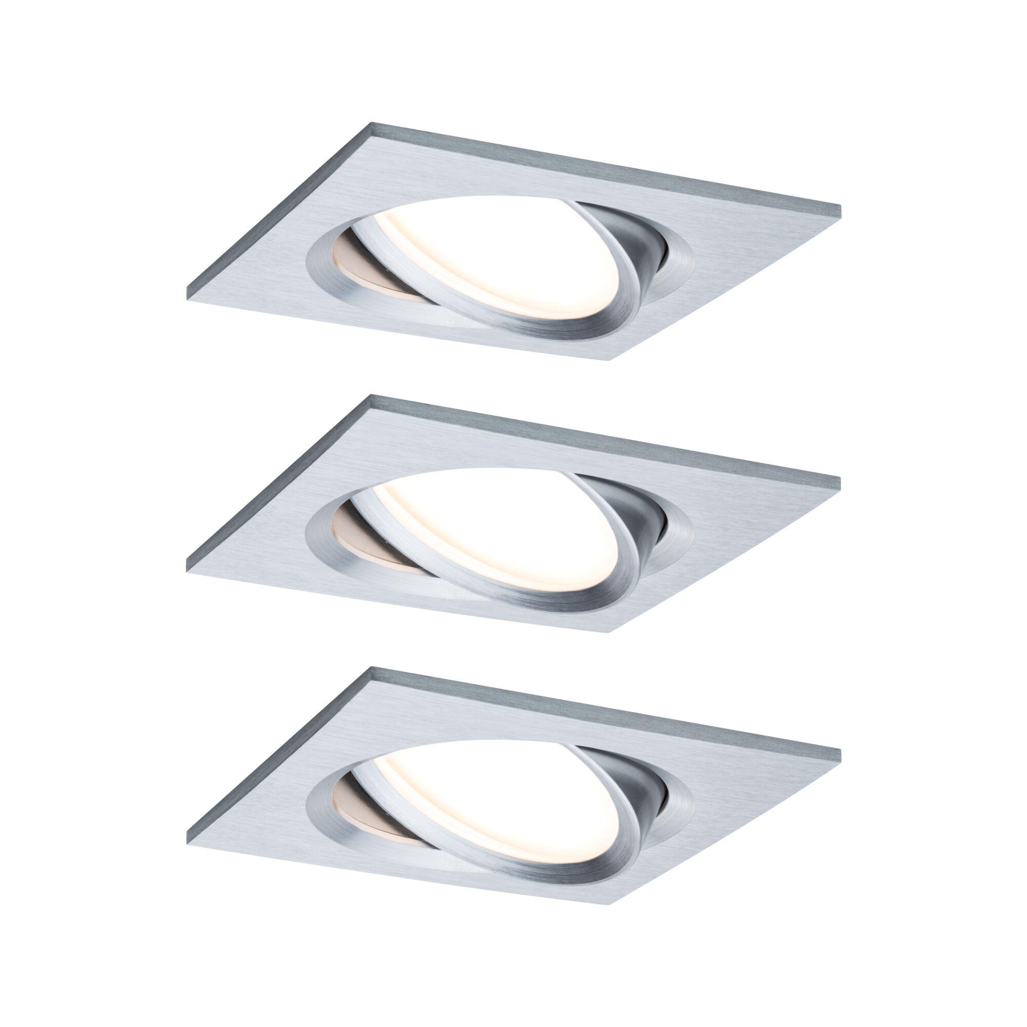 Square recessed spotlight in brushed silver aluminium with integrated LED light source