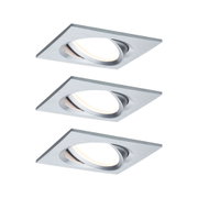 Square recessed spotlight in brushed silver aluminium with integrated LED light source