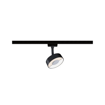Black metal LED spotlight on track system for flexible home lighting solutions