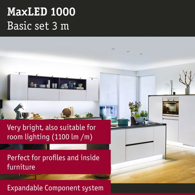 MaxLED 1000 3 m LED light set in white for bright room and furniture lighting