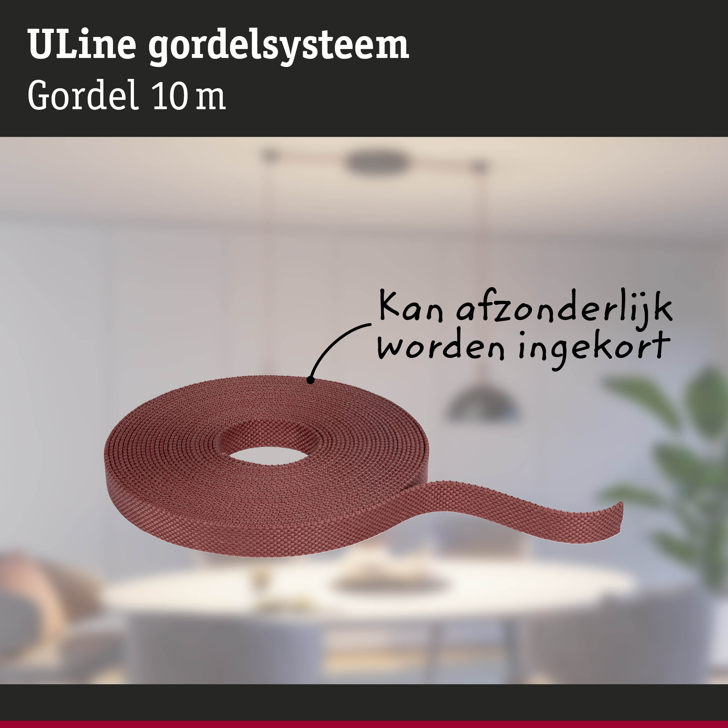 Rode ULine gordel 10 meter van duurzaam materiaal voor gordijnsystemen en decoratie