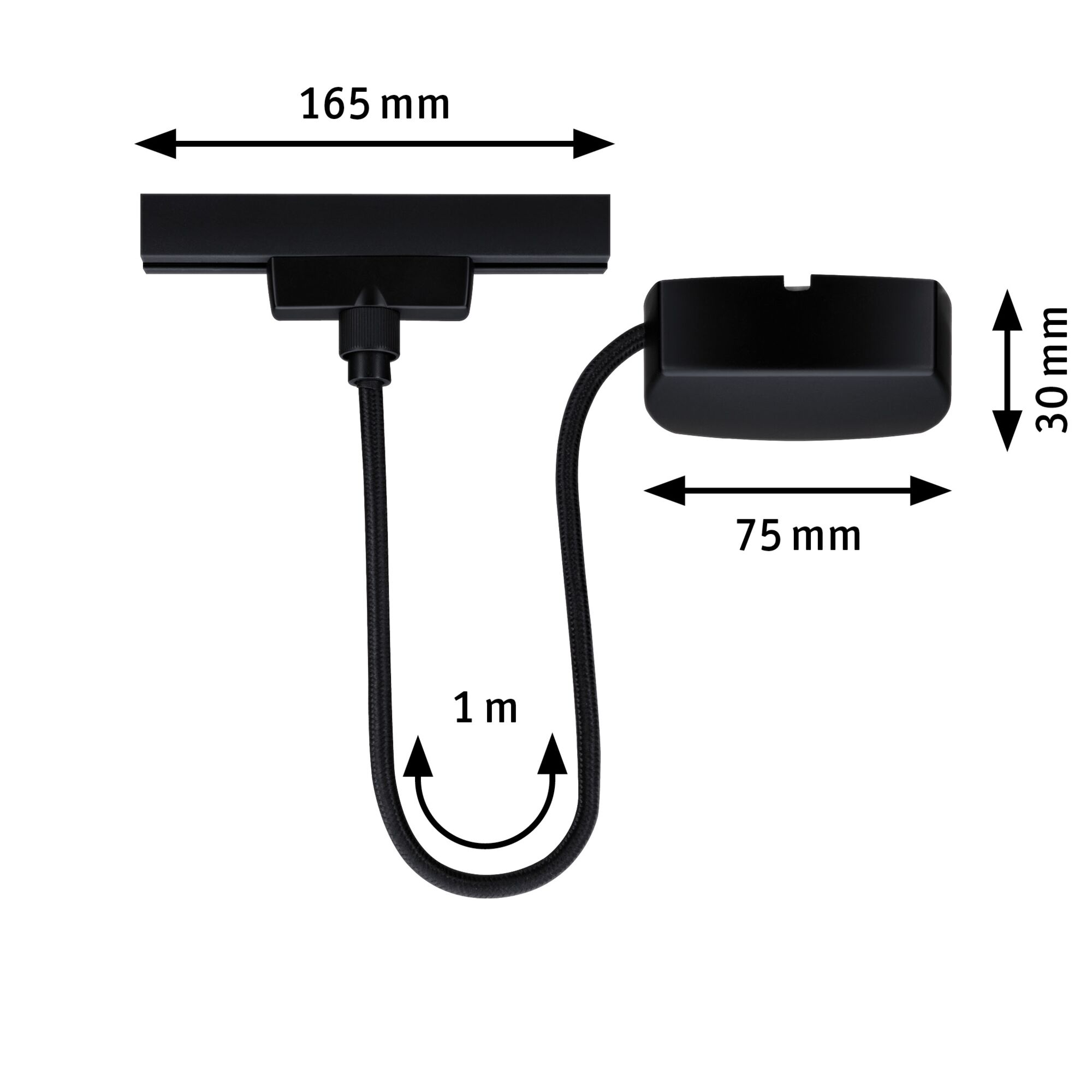 Black LED light 165 mm wide with 1 m cable for flexible lighting solutions