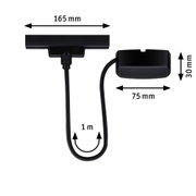 Sort kabel med rektangulær stik på 165x30x75 mm og 1 meter længde