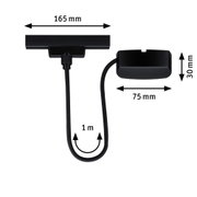 Black cable with rectangular connector measuring 165x30x75 mm and 1 meter length