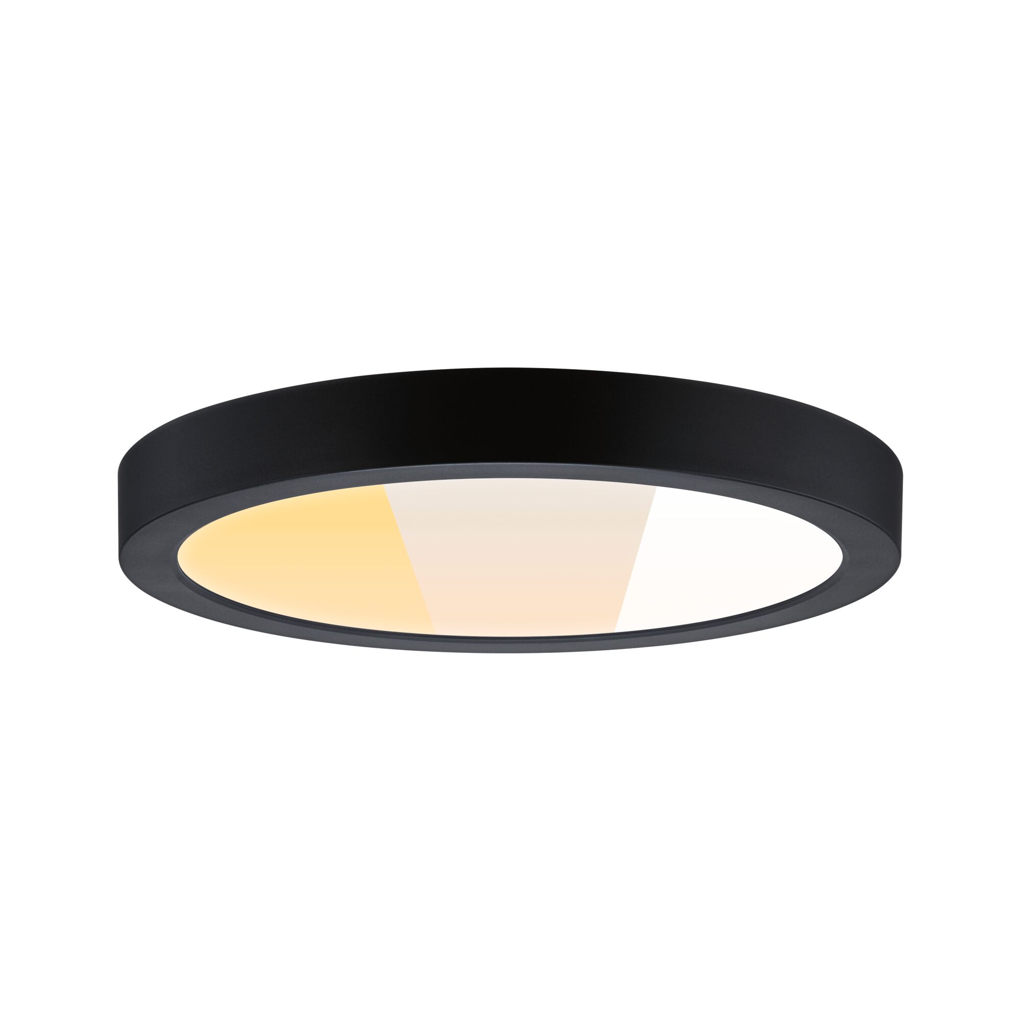 Runde LED-Deckenleuchte mit schwarzem Aluminiumrahmen und warmweißem Licht für Wohnräume