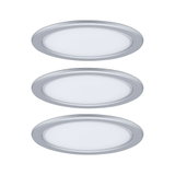Trois spots LED encastrés ronds avec cadre en aluminium argenté et diffuseur blanc pour éclairage moderne