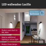 Modern matt black LED wallwasher Lucille with linear design ideal for bathroom and hallway lighting