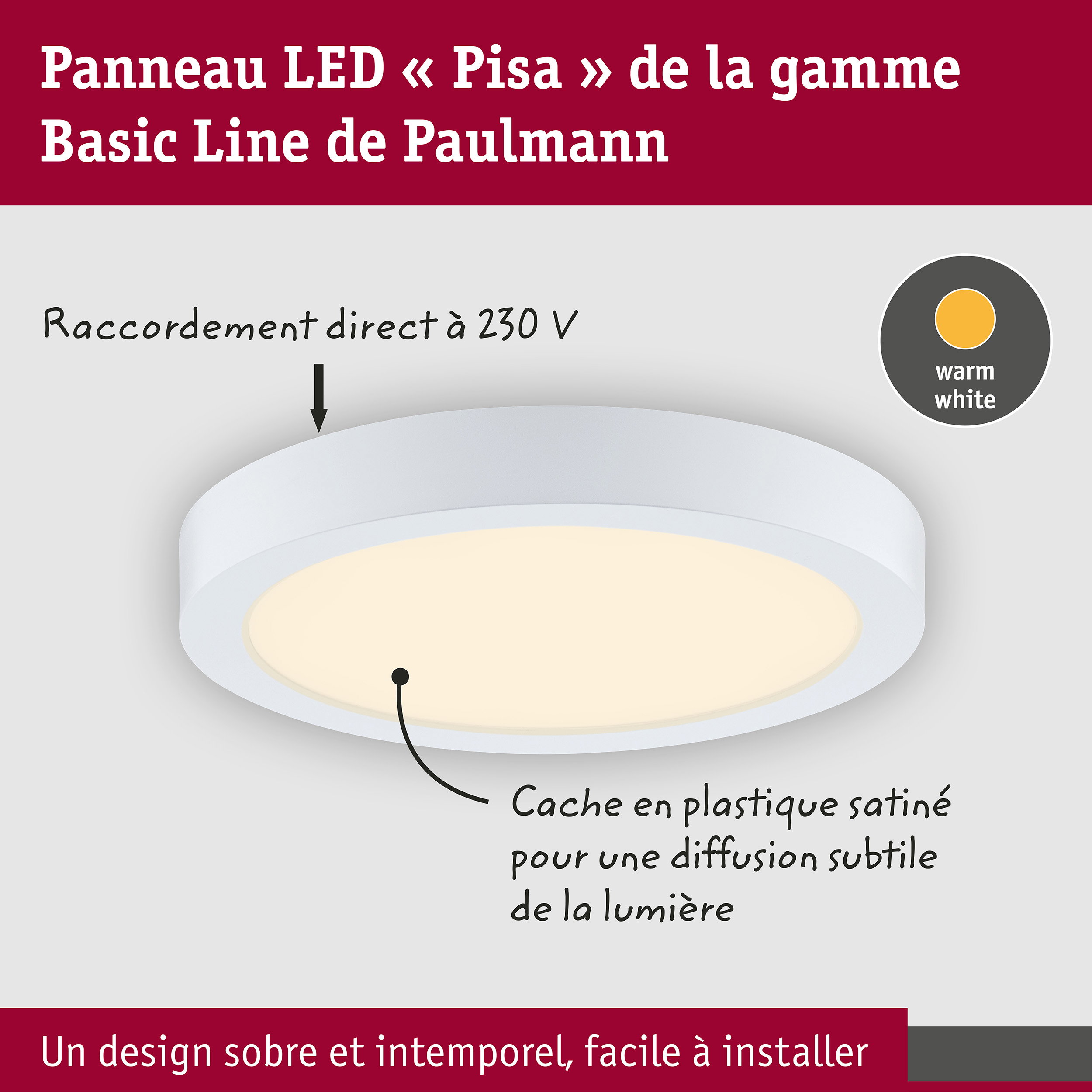 Panneau LED Pisa 3000K 290mm 1800lm 17,6W Blanc dépoli