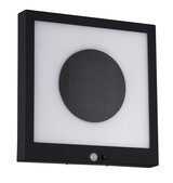 Applique murale solaire carrée noire avec détecteur de mouvement et diffuseur blanc pour éclairage extérieur