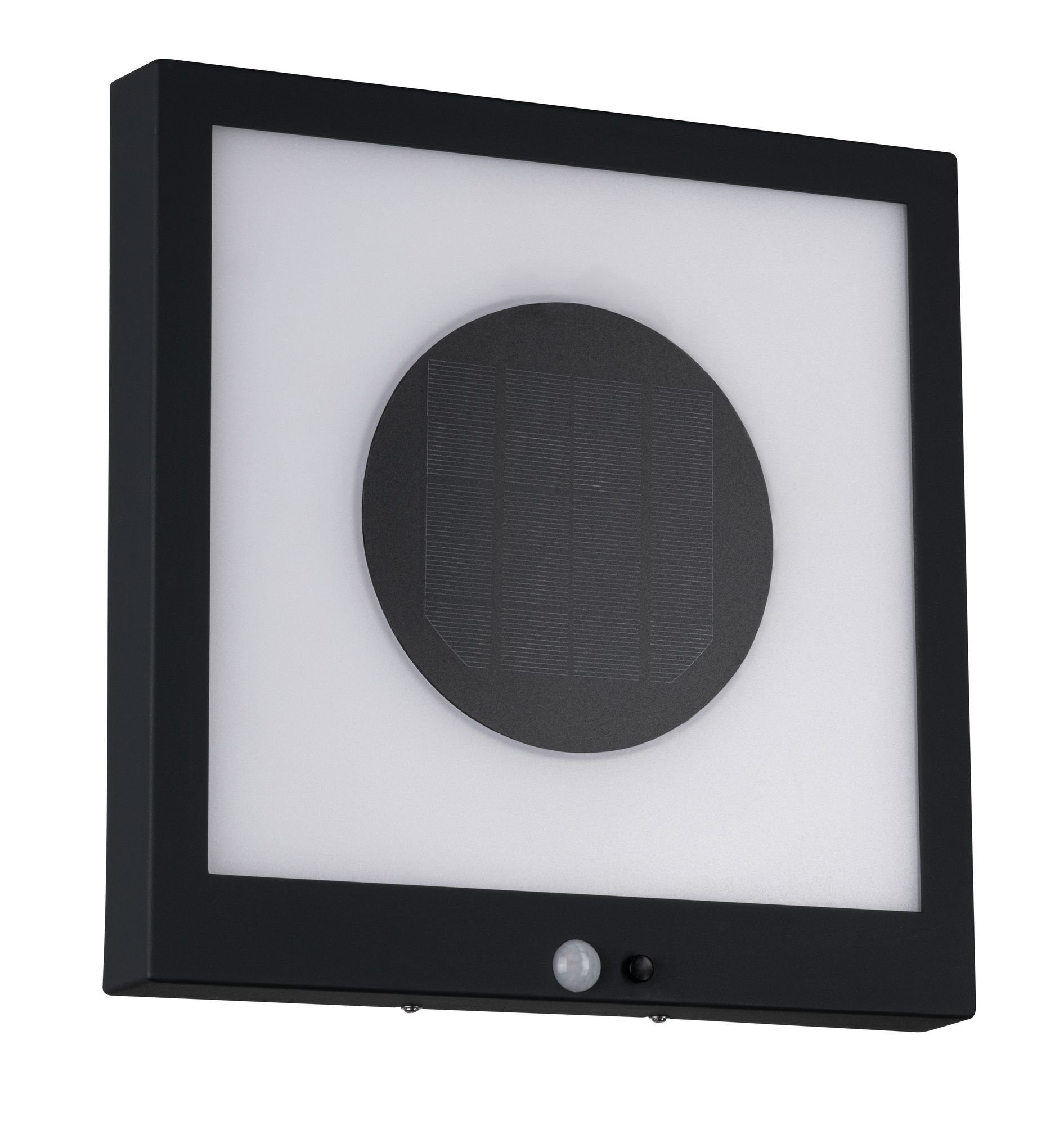 Applique murale solaire noire avec détecteur de mouvement et diffuseur blanc pour éclairage économique