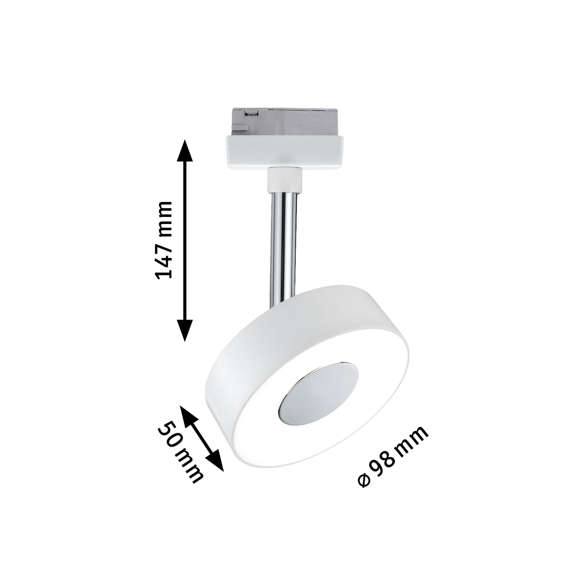 Weißer LED-Deckenspot aus Metall mit 98 mm Durchmesser und 147 mm Höhe für moderne Beleuchtung