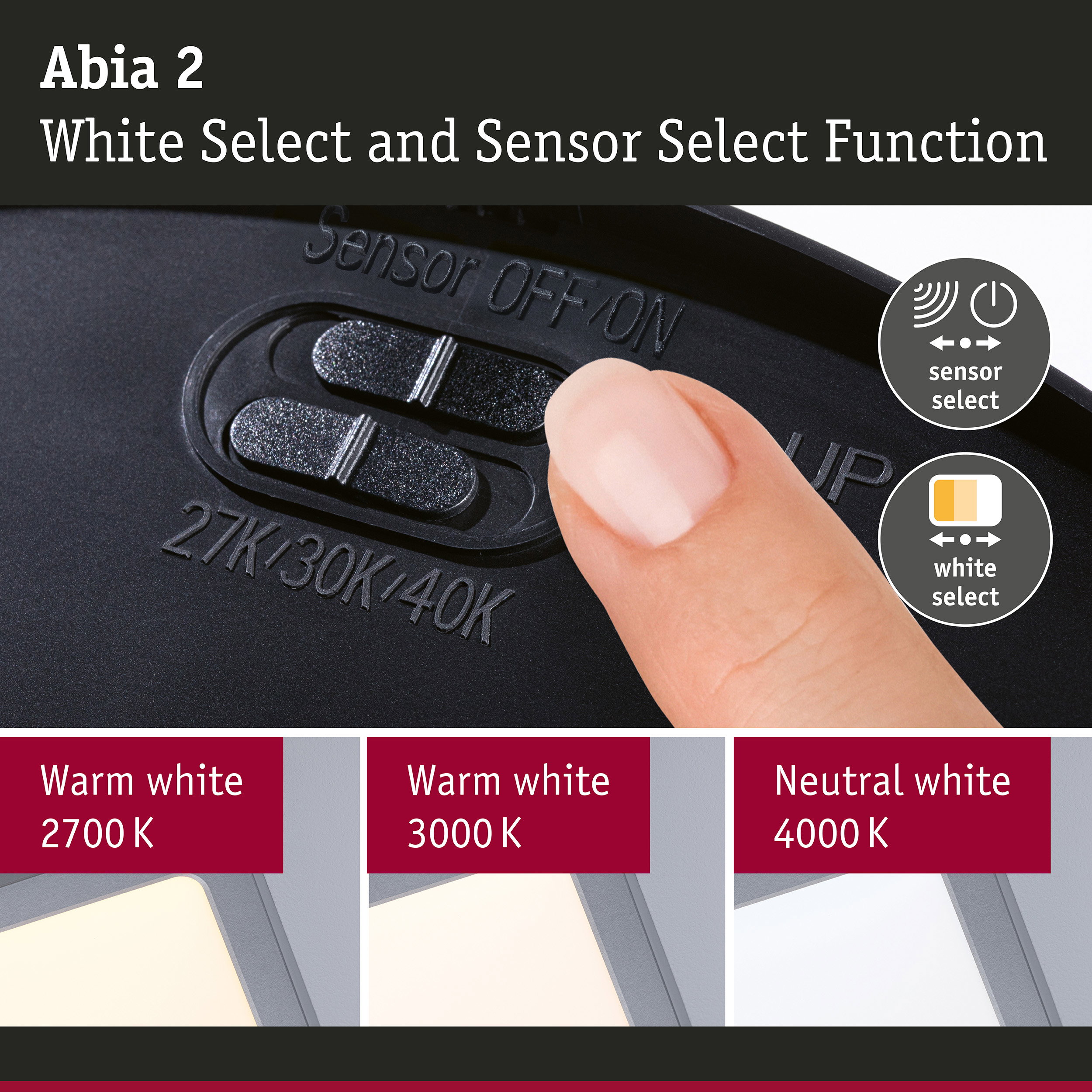 LED Panel Abia 2 White Select Twilight-controlled motion detector (HF) angular 400x400mm 16W 1400lm White Select Chrome matt