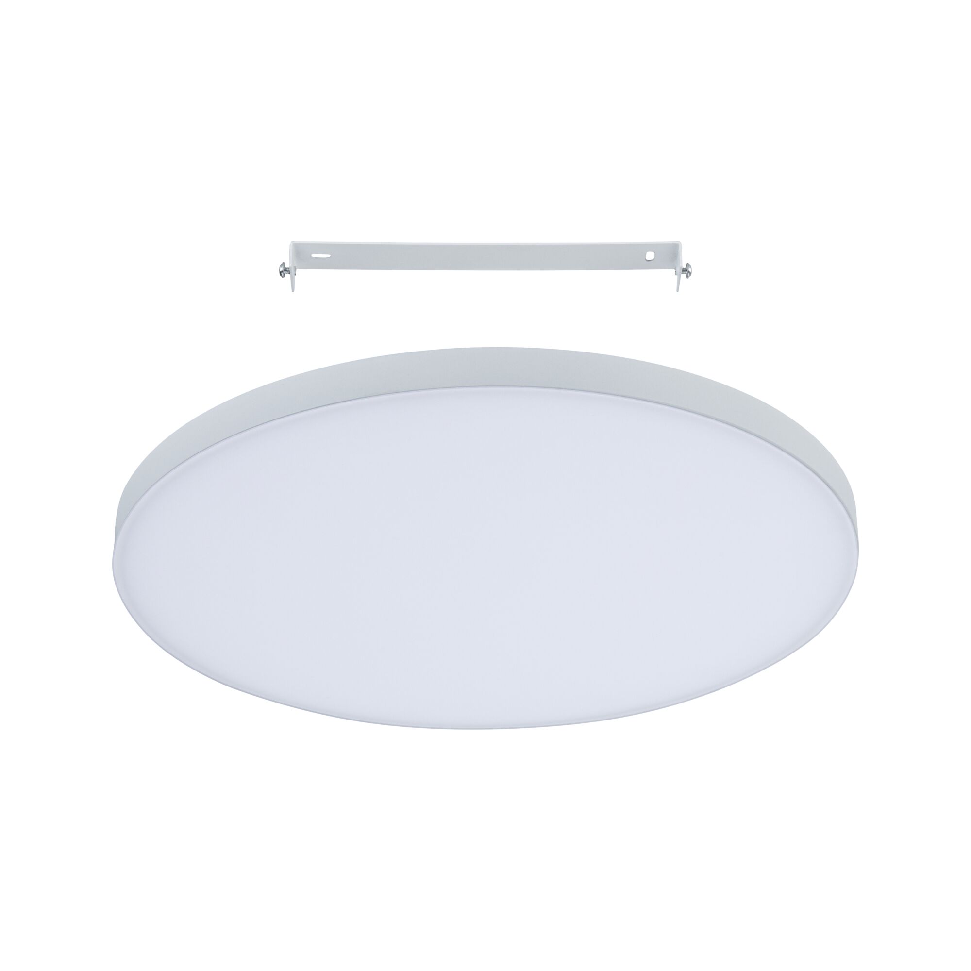 Round white LED ceiling panel with metal bracket for energy-efficient room lighting