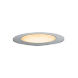 Round LED recessed panel in brushed aluminum with warm white light for modern room lighting